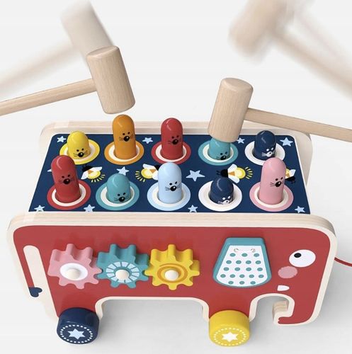 Drewniana Kostka Edukacyjna Słoń Wbijak Młotek Zabawka Prezent dla Dzieci na Arena.pl