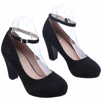 Czółenka damska czarna na słupku obcasie zamszowe półbuty eleganckie