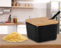 Cukiernica z łyżeczką porcelana i bambus czarna