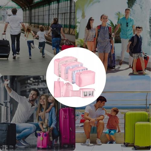 ZESTAW ORGANIZERÓW ORGANIZER PODRÓŻNY WALIZKI SZAFA UBRAŃ KOMPLET 8szt RÓŻ na Arena.pl
