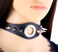 Obroża czarna gotycka otwór kolce punk rock metal  N125_AAA