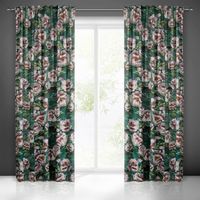 Zasłona gotowa na taśmie PALMERA 140x270 Eurofirany zielona w kwiaty