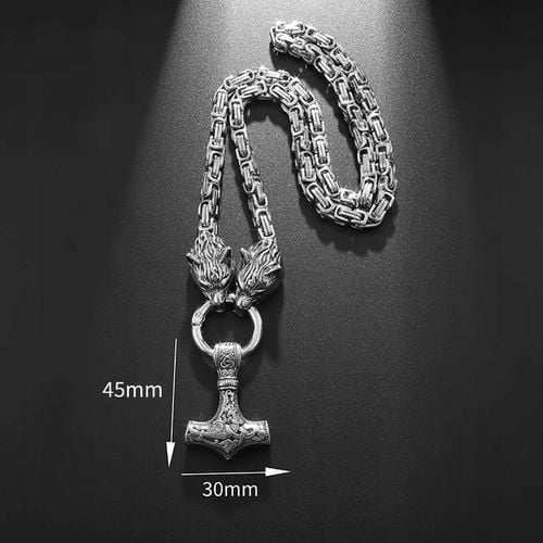 NASZYJNIK NORDYCKI GŁOWA WILKI MŁOT THORA WIEDŹMIN MĘSKI WISIOR SREBRNY na Arena.pl