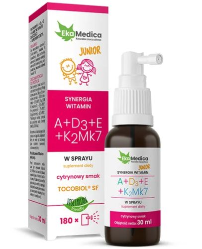 EkaMedica Synergia Witamin Junior A+D3+E+K2Mk7 spray 30ml smak cytrynowy na Arena.pl