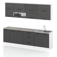 Meble Kuchenne Zestaw Kuchnia Robo Lux 2.6m Modułowa Szary Połysk Szary Mat