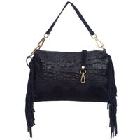 VERA PELLE torebka zamszowa listonoszka kroko z frędzlami V492 granatowa