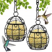Karmnik dla ptaków, 2 szt., metalowy uchwyt na piłkę tłuszczową, wiszący