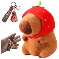 MASKOTKA KAPIBARA TRUSKAWKA PLUSZAK Z KAPELUSZEM PRZYTULANKA CZAPKĄ +BRELOK