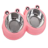 Podwójna miska dla psa lub kota metalowa 2x300ml pojemności różowa