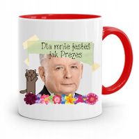 Kubek Czerwony Śmieszny Pis Jarosław Kaczyński Z Nadrukiem Ze Zdjęciem