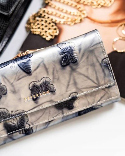 duży, skórzany portfel damski na zatrzask i bigiel - peterson na Arena.pl