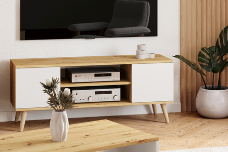 Szafka RTV Focus 155 cm Dąb artisan biały na Arena.pl