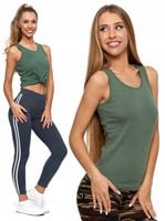 TANK TOP DAMSKI Dopasowany Koszulka Gładka Na Ramiączkach Khaki MORAJ XL