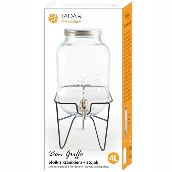 SZKLANY SŁOIK Z KRANIKIEM stojak na lemoniadę napoje soki piknik przyjęcie zdjęcie 8