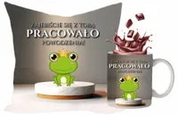 ŚMIESZNY PREZENT NA ODEJŚCIE POŻEGNANIE Z PRACY PODUSZKA + KUBEK