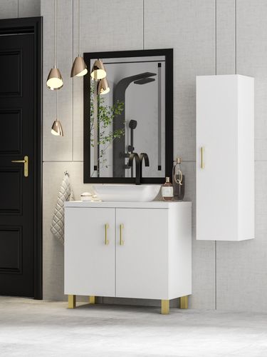 ZESTAW MEBLI ŁAZIENKOWYCH 80 szafka umywalka słupek w. (GOLD) + LARA na Arena.pl