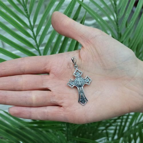 Krzyżyk srebrny św.benedykt oksydowany SREBRO 925 na Arena.pl