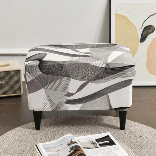 POKROWIEC NA PODNÓŻEK PUF ELASTYCZNY GŁADKI GRAFIKA FALE LINIE BIAŁY na Arena.pl