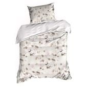 Pościel satynowa 140x200 70x80 SPRING45 beżowa z nadrukiem kwiaty