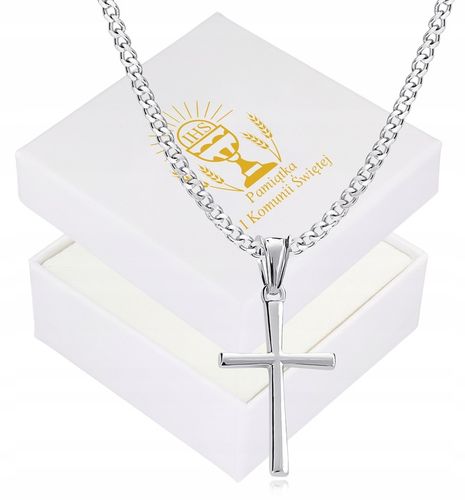 Krzyżyk srebrny łańcuszek zestaw komunijny dla chłopca na prezent chrzest na Arena.pl