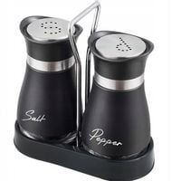 Solniczka i pieprzniczka szklany zestaw ze stojakiem czarny mat