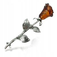 RÓŻA - BROSZKA SREBRNA Z NATURALNYM BURSZTYNEM