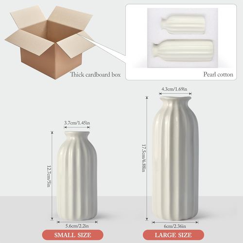 Zestaw 2 Ceramicznych Wazonów Żebrowanych Białe Szkliwione w Stylu Boho na Arena.pl