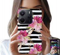 ETUI DO XIAOMI NOTE 14 4G - KWIATKI W CZARNO - BIAŁE PASKI WZORY