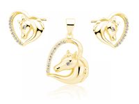 Delikatny pozłacany srebrny komplet serca konik koń horse heart cyrkonie srebro 925 Z1795ZG_W