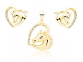 Delikatny pozłacany srebrny komplet serca konik koń horse heart cyrkonie srebro 925 Z1795ZG_W