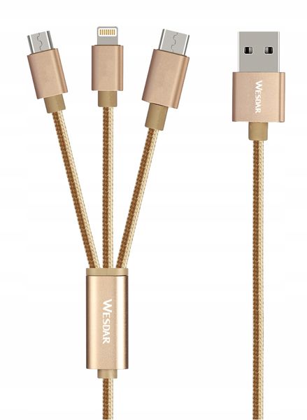 KABEL 3W1 ŁADOWARKA IPHONE MICRO-USB USB C 120 CM zdjęcie 1