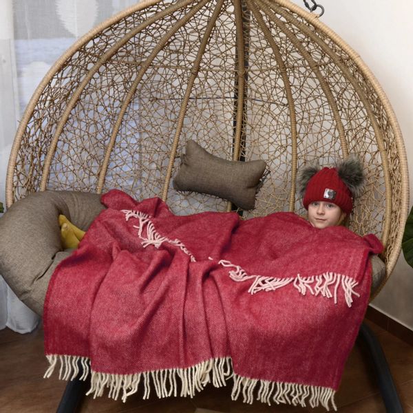 Koc Z Wełny Nowozelandzkiej 150X200 Prążek - Bordowy zdjęcie 2