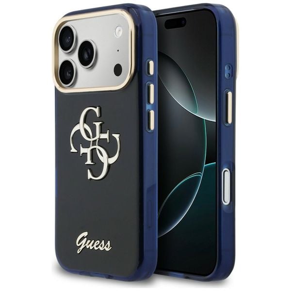 etui guess iml 4g script metal do iphone 17 pro niebieski zdjęcie 1