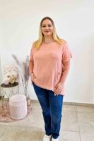 Łososiowa Asymetryczna Bluzka Damska z Krótkim Rękawem UNI