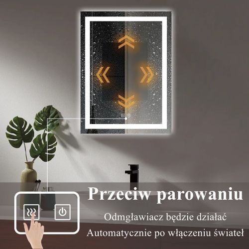 LUSTRO ŁAZIENKOWE 60x80 cm LED , ANTY FOG  Przełączniki dotykowee na Arena.pl