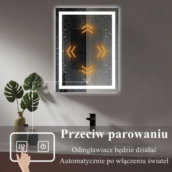 LUSTRO ŁAZIENKOWE 60x80 cm LED , ANTY FOG Przełączniki dotykowee zdjęcie 5