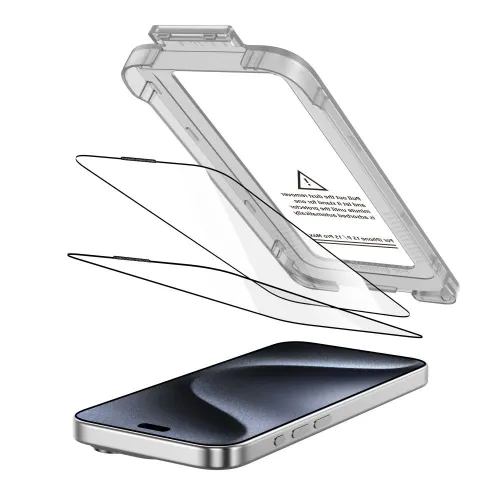 szkło hartowane tech-protect quick set+ 2-pack na iphone 15 pro - czarne na Arena.pl