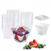 Pucharki do deserów kwadratowe FINGERFOOD 120ml z pokrywką 50szt KOMPLET