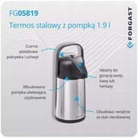 TERMOS STALOWY CATERINGOWY Z POMPKĄ KONFERENCYJNY 1,9L FORGAST FG05819