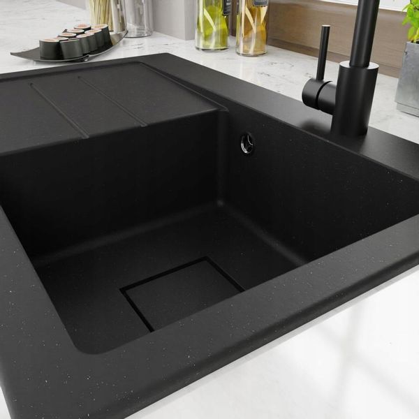 ZLEWOZMYWAK GRANITOWY LAVELLO QUBE1.0 CZARNY METALIK LEWY zdjęcie 2