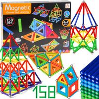 ZESTAW KLOCKI MAGNETYCZNE DUŻE KONSTRUKCYJNE 3D EDUKACYJNE UKŁADANKA 158 EL