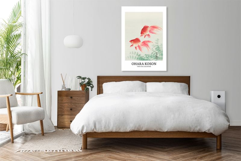 Obraz 30x50cm Two Veil Goldfish, Koson Vintage do Salonu zdjęcie 3