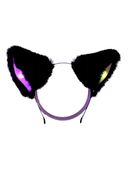 Opaska kocie uszy świecące LED futrzane czarne różowe miękkie strój bal karnawałowy cosplay