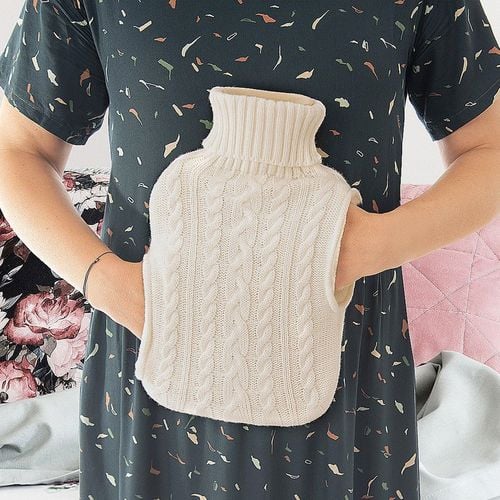 Duży Termofor w Pokrowcu Sweterku Ogrzewacz Gumowy na Wodę Beżowy Sweter na Arena.pl