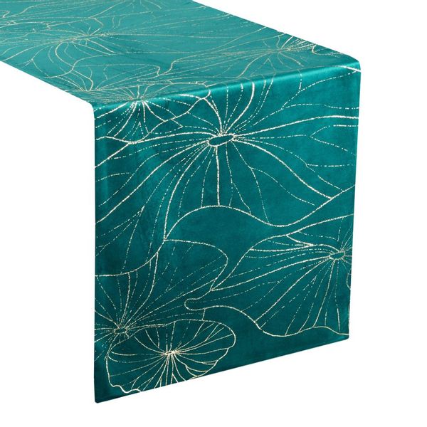 Bieżnik dekoracyjny/ szarfa BLINK-18 35x180 c.turkusowy w lilie wodne zdjęcie 3