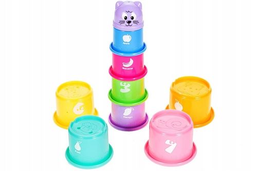 PIRAMIDA WIEŻA Z KLOCKÓW KUBECZKÓW DO ZABAWY WODY KLOCKI DLA DZIECI ZABAWKA na Arena.pl