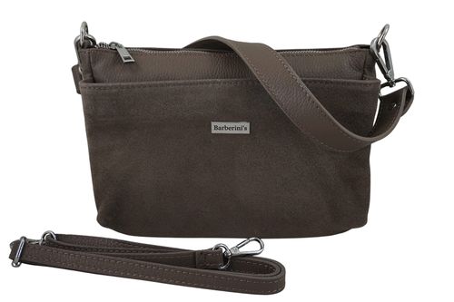 Pojemna torebka listonoszka ze skóry i zamszu - Beżowa ciemna na Arena.pl