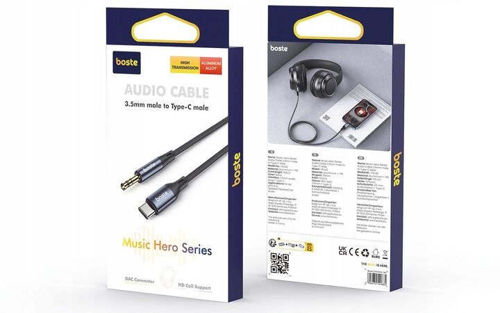 BOSTE KABEL ADAPTER PRZEJŚCIÓWKA AUDIO USB-C DO MINI JACK 3.5MM AUX 1M zdjęcie 2