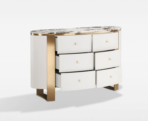 Komoda biała Sofia na złotych nogach z kamiennym blatem 140x40x85 na Arena.pl
