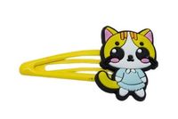 Dziewczęca żółta spinka na zatrzask klik kotek w niebieskiej sukience 5,5cm